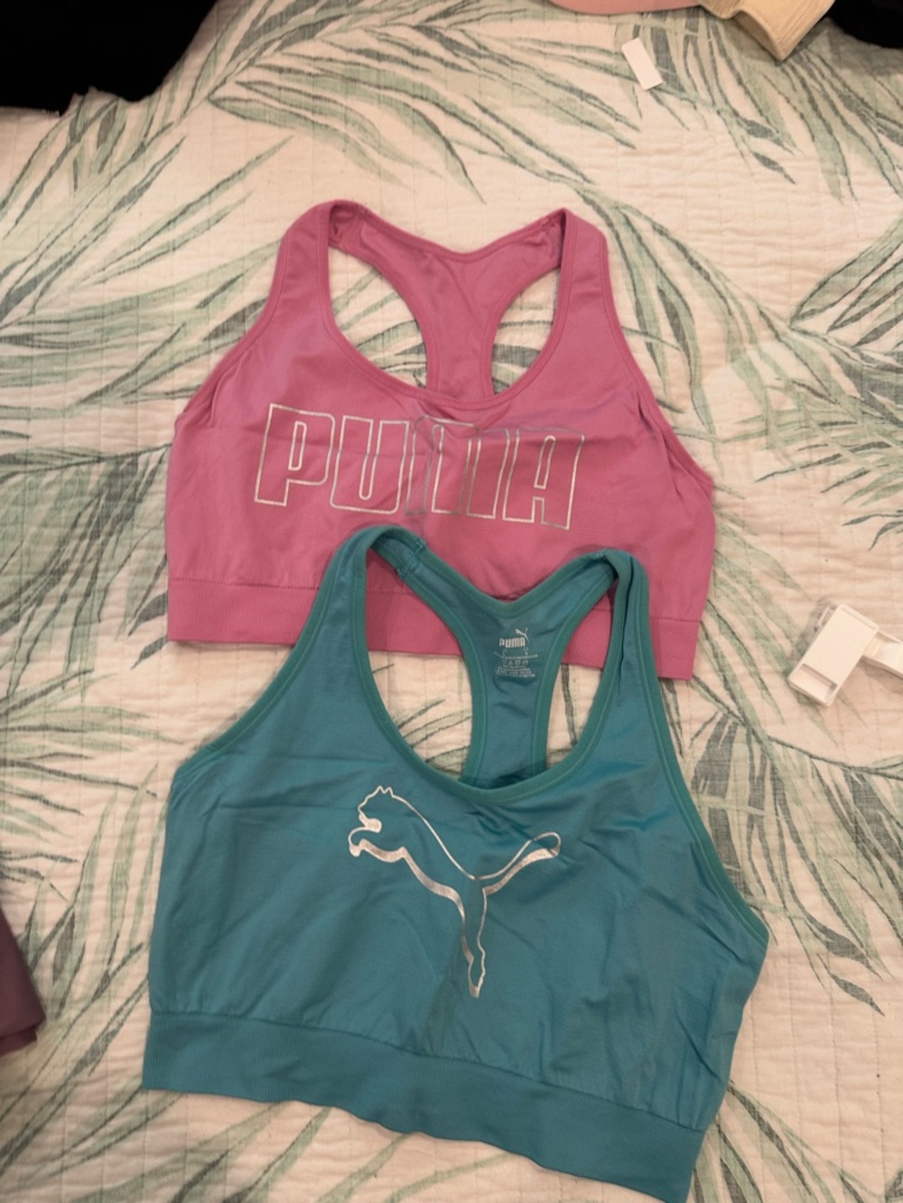 Puma Women's Racerback Sports Bras in Pink & Teal
